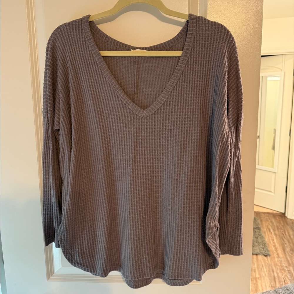 V-Neck Waffle Knit Top